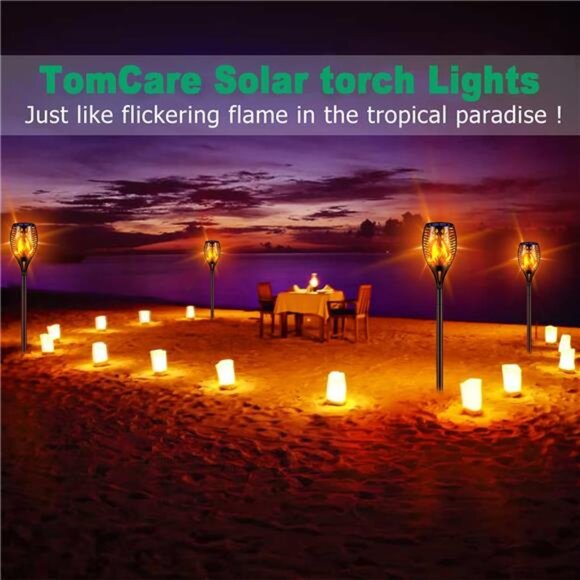 Solar Lights, 43" Waterproof Flickering Flames 96 LED Torches Outdoor Landscape - Picture 6 of 7